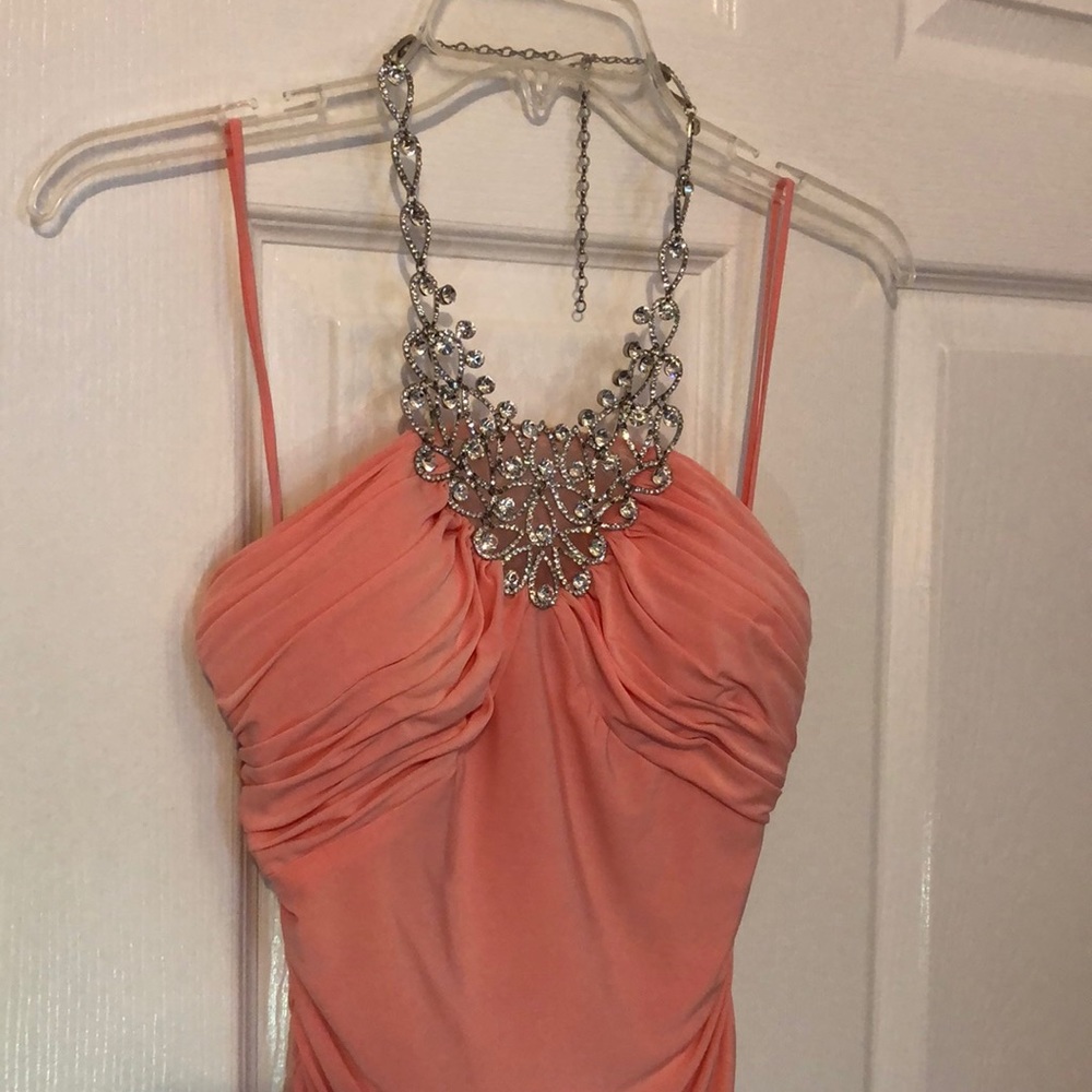 Salmon Prom Gown with Jeweled Halter